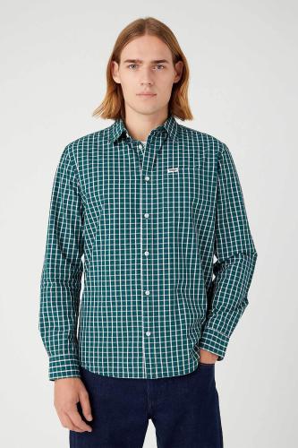 Wrangler® ανδρικό βαμβακερό πουκάμισο με τσέπη μπροστά και all-over contrast checked pattern - W5A24MG03 Πράσινο